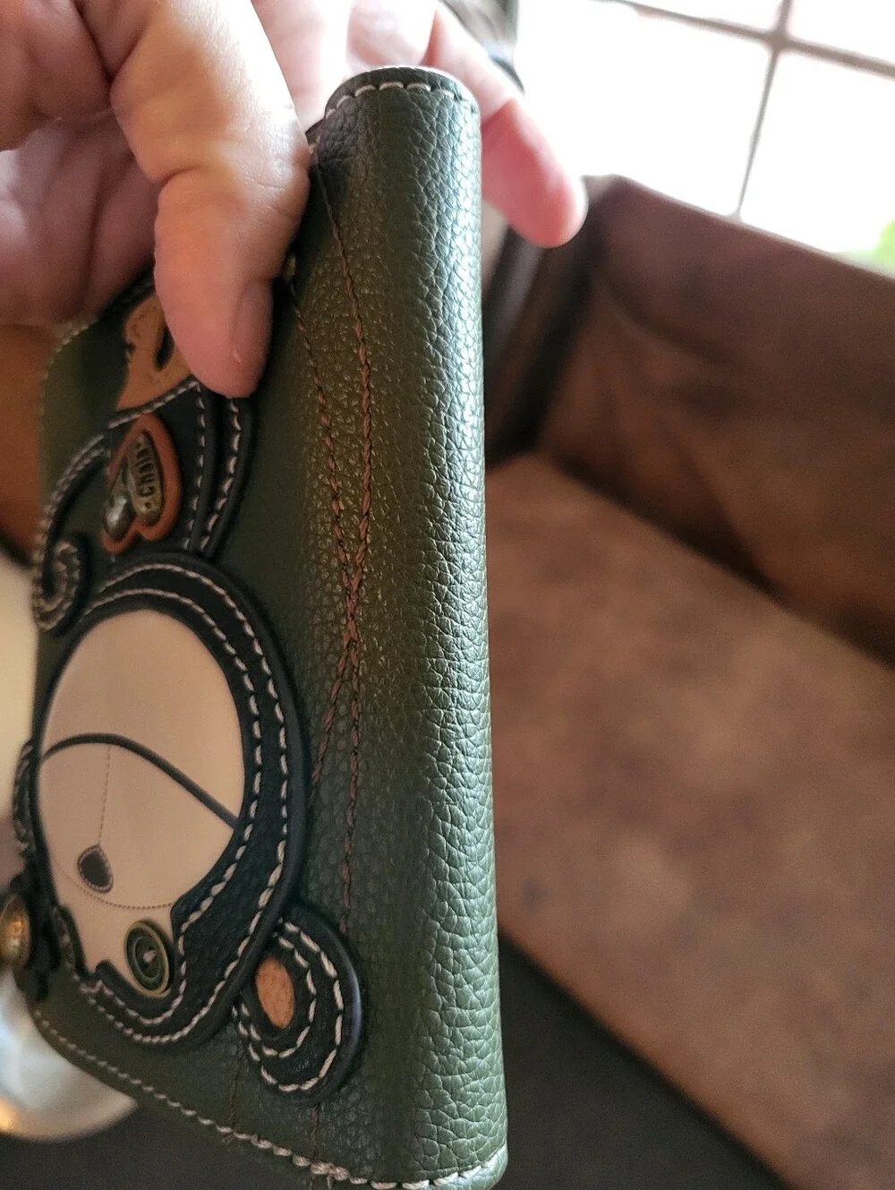 CHALA Monkey Wallet Vegan Leather, Zip Around. Olive